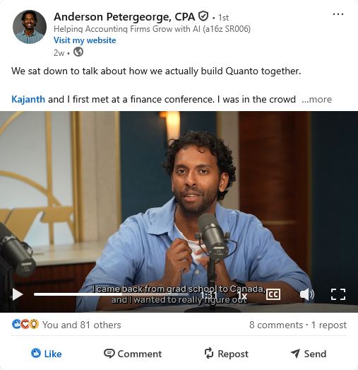 Short-form LinkedIn video post by founder generating reactions and reposts